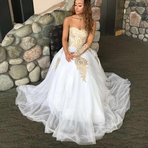 White and Gold Ball Gown/ Prom dress